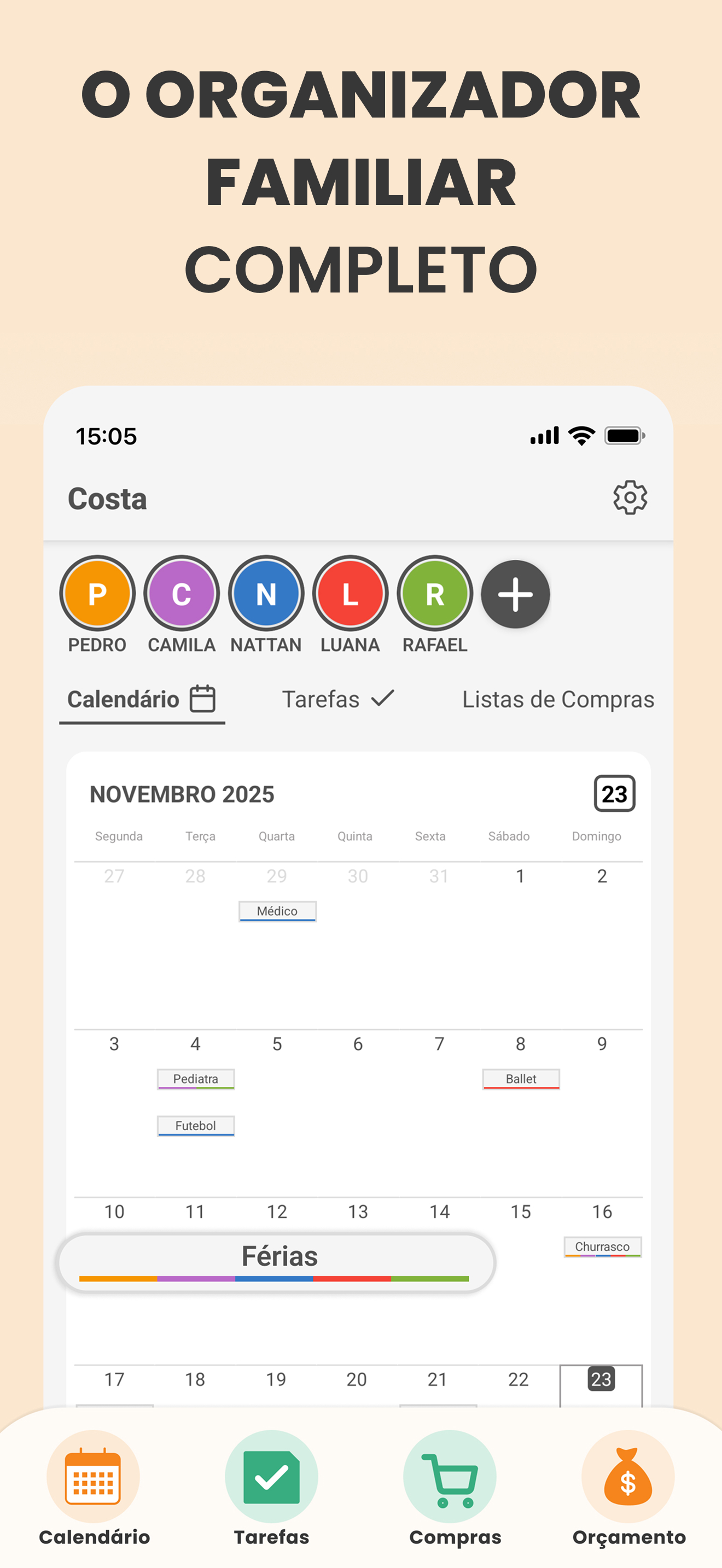 Captura da visao geral do calendario no Plamily